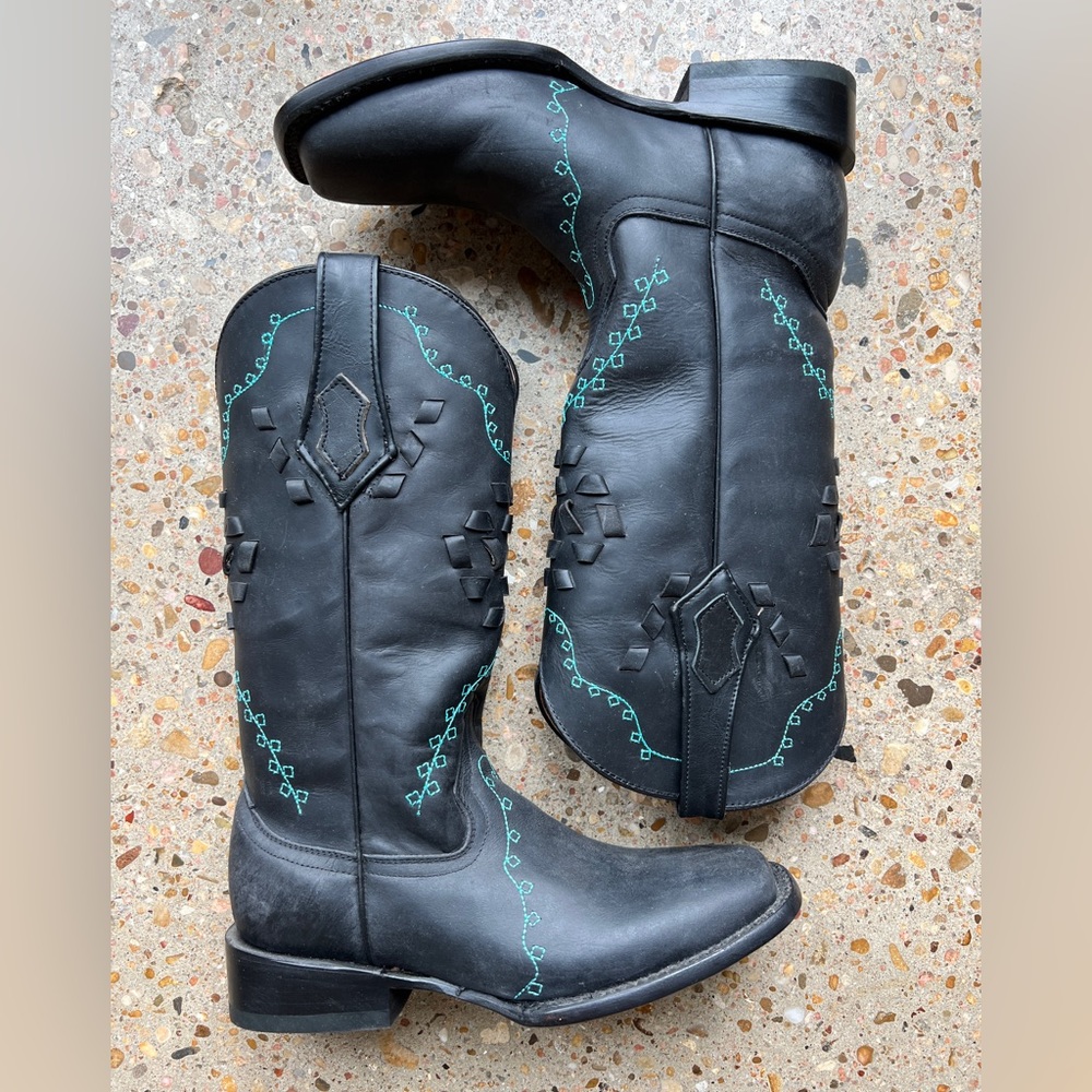 Ferrini Black and Turquoise Cowboy Boots - Size 8B